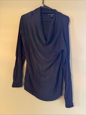 Athleta Black Long-Sleeve Draped Cowl Neck Top